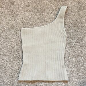 Aritzia One-Shoulder Ribbed Tank in Light Cream
